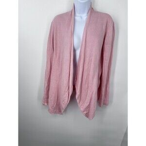 Eileen Fisher Women Cardigan Sweater Size Medium Pink Thin Knit 100% Linen